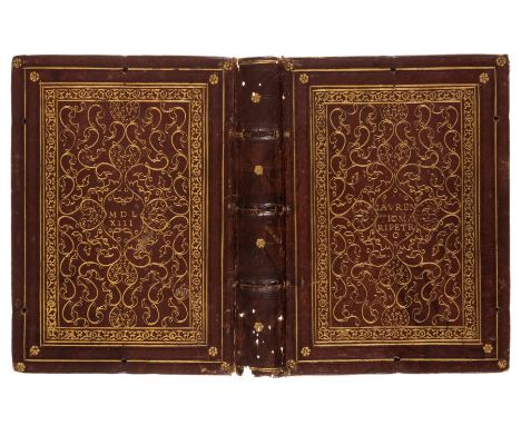 Venetian binding.- A dated morocco binding by the 'Arabesque Outline Tool Binder', chestnut morocco over pasteboards, central