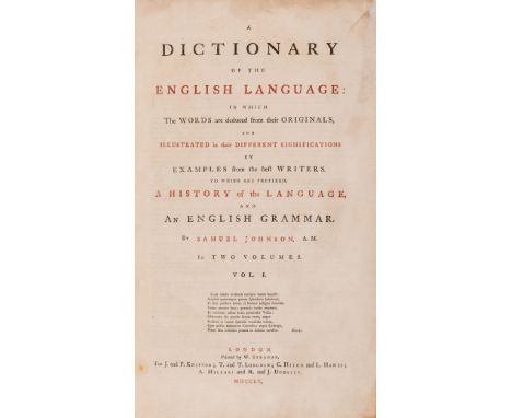 Johnson (Samuel) A Dictionary of the English Language, 2 vol., first edition, titles in red and black, vol. 1 title with smal