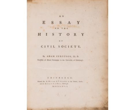 Sociology.- Ferguson (Adam) An Essay on the history of civil society, first edition, A1 lower margin repaired and with short 