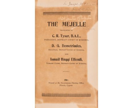 Tyser (C.R., translator) and others. The Mejelle, first edition in English, title browned with ink ownership name to corner, 