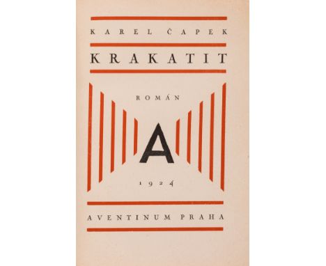 Čapek (Karel) Krakatit, first edition, presentation copy signed by the author on half-title, title in red and black, errata l