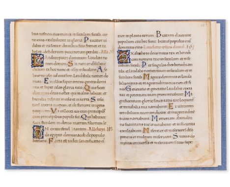 Large remnant of the Psalter with Passion Sequences copied by Pietro Ursuleo of Capuo, in Latin, illuminated manuscript on pa