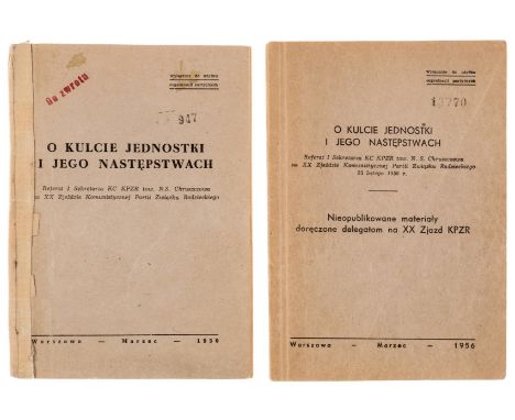 Secret Speech denouncing Stalin.- Khrushchev (Nikita Sergeyevich) O Kulcie Jednostki I Jego Nastepstwach, first edition, both