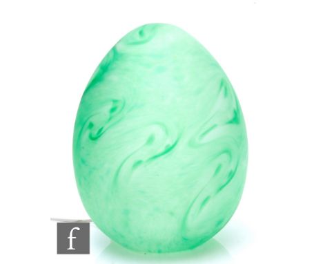A 20th Century French Vianne glass lamp by Serge Ligardes, of egg form, green glass with dappled and swirled decoration and f