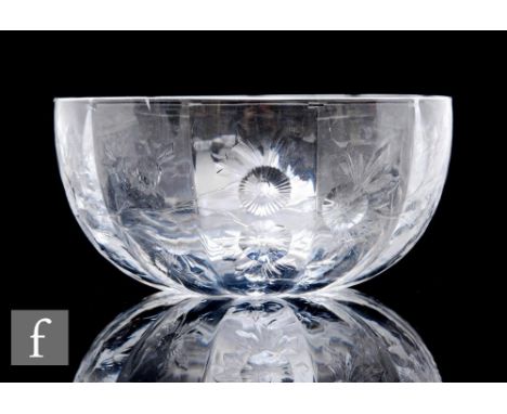 A late 19th to early 20th Century Stevens &amp; Williams clear crystal glass bowl of fluted circular form, polished intaglio 