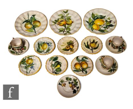 A small assortment of Cantagalli teawares comprising three plates, four side plates, four saucers and three cups all decorate