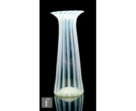 A James Powell &amp; Sons straw opal vase of tapered form with flared firm, ribbed and swirl pattern, height 25cm.  PLEASE VI