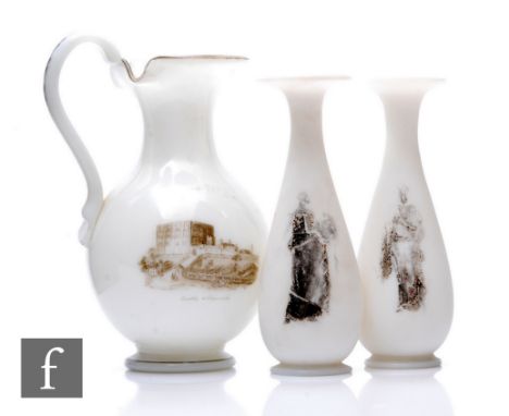 A Richardsons of Stourbridge opaque glass jug, of spherical footed form with drawn neck and shaped rim, S scroll handle, deco