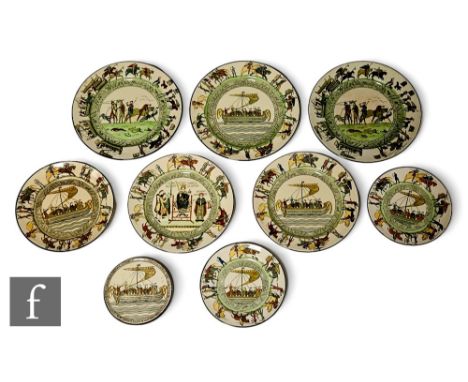 A collection of Royal Doulton Seriesware in the Battle of Hastings 1066 from the Bayeux Tapestry pattern, to include eight pl