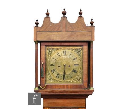 An early 19th Century and associated cased inlaid oak and mahogany crossbanded long case clock by Thomas Morgan Leominster, e