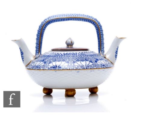 A late 19th Century Royal Worcester Porcelain Aesthetic movement double spouted teapot circa 1880, shape number 740, transfer