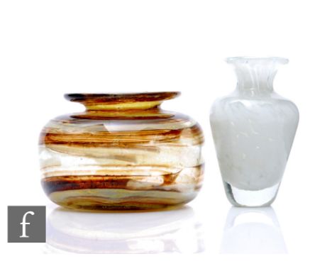A 20th Century Isle of Wight glass vase, designed by Michael Harris, of squat cylindrical form with flat rim, decorated with 