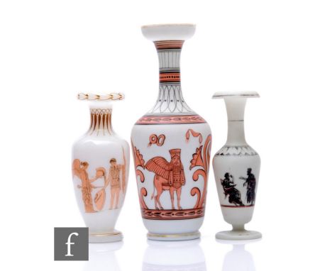 A 19th Century Richardsons of Stourbridge Etruscan glass vase of baluster form, orange and black decoration over opal ground,