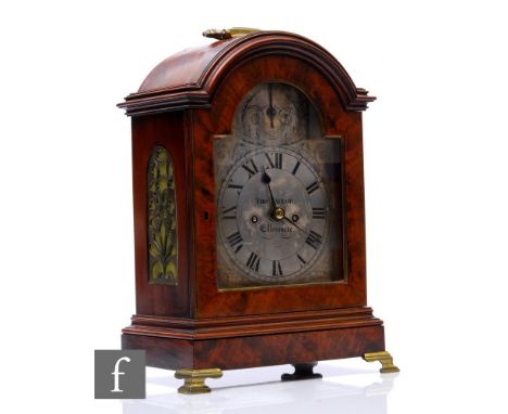 A late 18th to early 19th Century walnut cased bracket clock by Thos Taylor Ellesmere, twin striking fusee movement, engraved