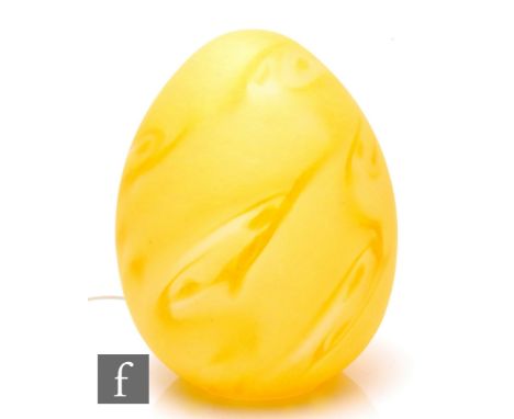 A 20th Century French Vianne glass lamp by Serge Ligardes, of egg form, yellow glass with dappled and swirled decoration and 