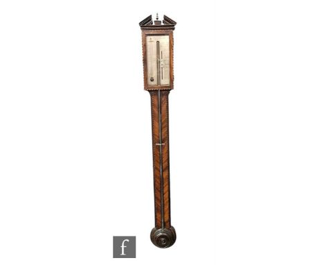 A George III chequer strung mahogany stick barometer by Baptist Ponchetti No 15, silvered scale incorporating a thermometer a