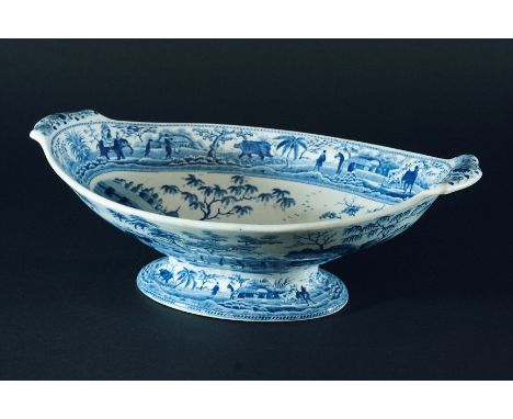 A SPODE CARAMANIAN SERIES OVAL FOOTED COMPORT: with Citadel near Corinth (with Caramanian Vase exterior), 31.5cm, impressed m