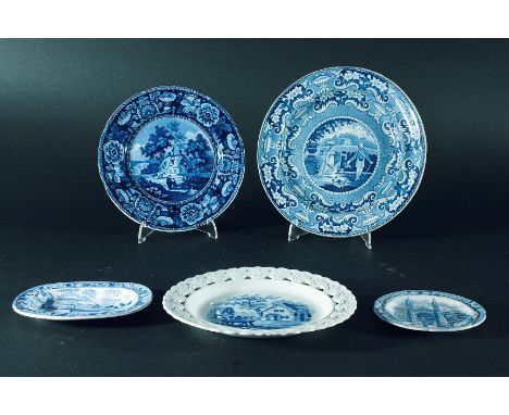 SELECTED SMALL PLATES: a Courting Scotsman dessert plate, 21.3cm, unmarked; a Davenport Cornucopia Flower Border tea  plate, 