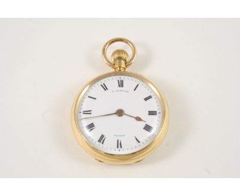 AN 18CT. GOLD OPEN FACED POCKET WATCH by David Glasgow, the signed white enamel dial with Roman numerals, monogrammed case, L