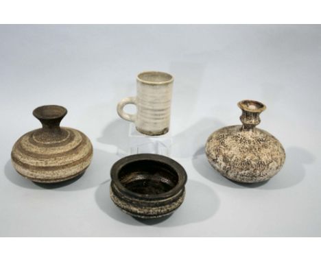 STUDIO POTTERY - WAISTEL COOPER items by Waistel Cooper including a lamp base, a vase with vertical ridges (drilled), a small