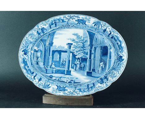 A SPODE CARAMANIAN SERIES OVAL PLATTER: with Antique Fragments at Limisso, 42.9cm, impressed mark (provenance: label for Acan
