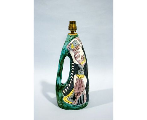 SWEDISH LAMP - TILGMANS KERAMIK the lamp with a painted abstract design against a green ground, signed Marian, 1959. (Marian 
