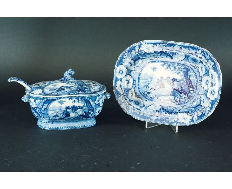 A SPRINGER SPANIEL PATTERN SAUCE TUREEN, COVER, STAND AND LADLE: attributed to Ralph Stevenson, length of stand 22.2cm, unmar