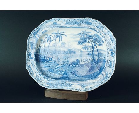 A SPODE INDIAN SPORTING SERIES PLATTER: with "Driving a Bear Out of Sugar Canes", 42.2cm, printed and impressed marks Some st