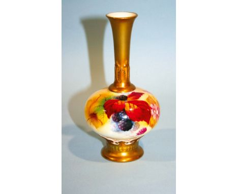 ROYAL WORCESTER VASE - KITTY BLAKE the vase painted with various fruit and with gilded decoration to the top and base. Signed