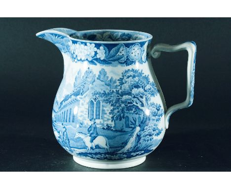 A RUINED ABBEY SCENE JUG: attributed to the Don pottery, 17.3cm, unmarked Minor wear to rim and handle, slight staining to in