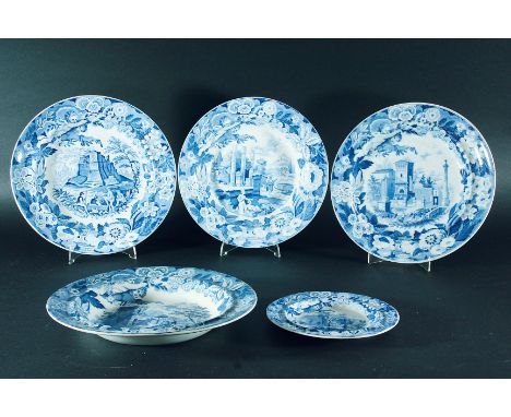 FIVE DON POTTERY NAMED ITALIAN VIEWS PLATES: a dinner plate with "View in Alicata", 25.5cm; another dinner plate with "View i