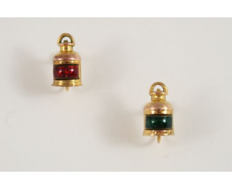 A PAIR OF PORT AND STARBOARD EARRINGS each formed as a lantern with red and green enamel, in 9ct. gold, 1.75cm. long. With sc