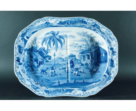 A SPODE INDIAN SPORTING SERIES WELL-AND-TREE PLATTER:  with "Dooreahs Leading Out Dogs", 47.9cm, printed and impressed marks 