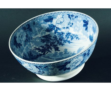 A GOOD BOWL WITH A RURAL SCENE: featuring a Goatherd Playing Pan-Pipes, 26.3cm, unmarked Some crazing with staining to the in