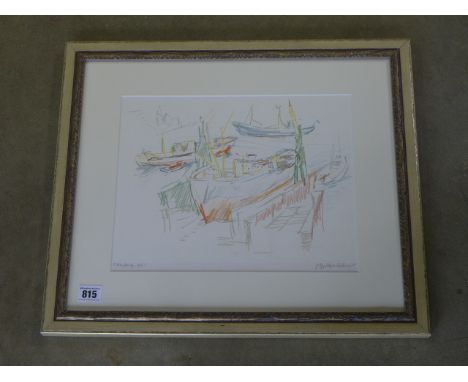 A Oskar Kokoshka - Lithograph in colours - Hamburg Harbour - Hand signed 1961 - 26cm x 32cm