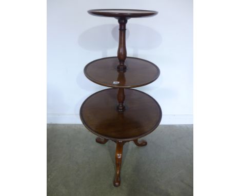A restored 19th century three tier dumb waiter with graduating revolving tiers on a tripod base - Height 124cm x Diameter 62c