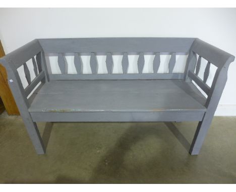 An East European 19th century painted pine bench of useful dimensions - Height 89cm x 150cm x 54cm Condition report: Historic