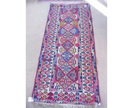 A vintage Caucasian rug with classical geometric design circa 1940 - 200cm x 85cm