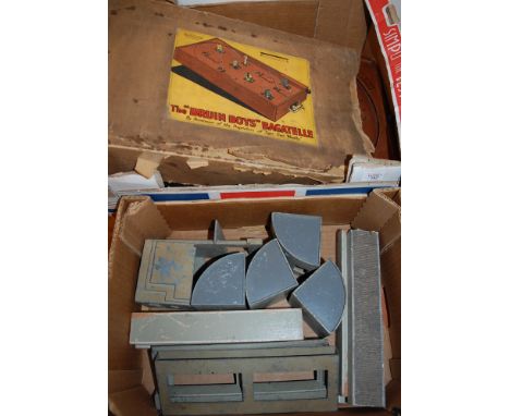A boxed The Brewin Boys bagatelle board together with boxed Chad Valley motorising kit etc