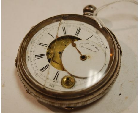 An early 20th century silver cased keywind open faced pocket chronometer watch, having enamelled dial with Roman numerals (di