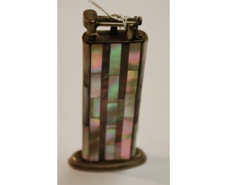 A circa 1900 Continental mother of pearl table lighter; together with a sterling silver propelling pencil and boxed wax seal 