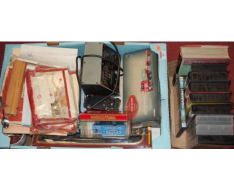 A box of miscellaneous rail related items to include Corgi Vintage Glory of Steam Sentinel Platform wagon, various videos, DV