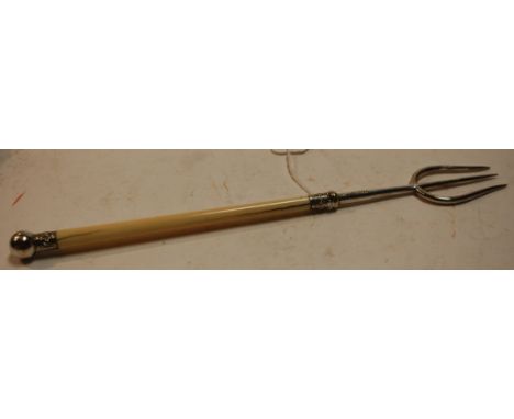 A silver plated and ivory handled toasting fork, late 19th century 