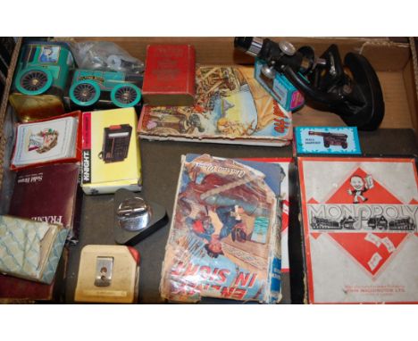 A box of miscellaneous to include childs microscope, Waddingtons Lexicon card game, Monopoly etc