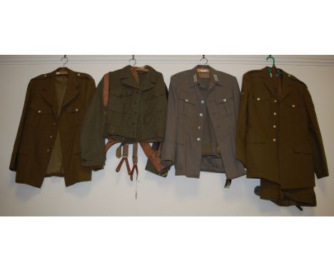 A post WWII German border guard tunic and trousers, together with a British army No2 dress jacket etc