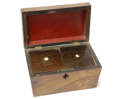 An early Victorian rosewood tea caddy, of sarcophagus form 