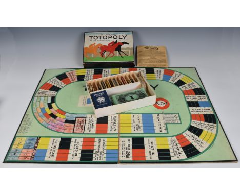 1930s boxed Totopoly board game by Waddington’s, originally published in 1938, with accompanying playing pieces, cards and or