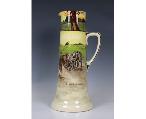 A Royal Doulton motoring "Series Ware" ceramic jug titled "A Horse a Horse", 1905-1928, hand coloured transfer printed design