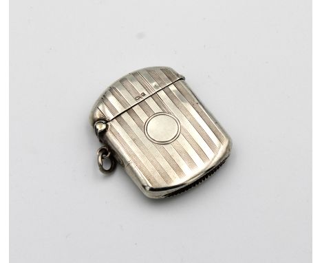A George V silver vesta case, Smith &amp; Bartlam, Birmingham, 1918, of rounded rectangular form with engine-turned design, v