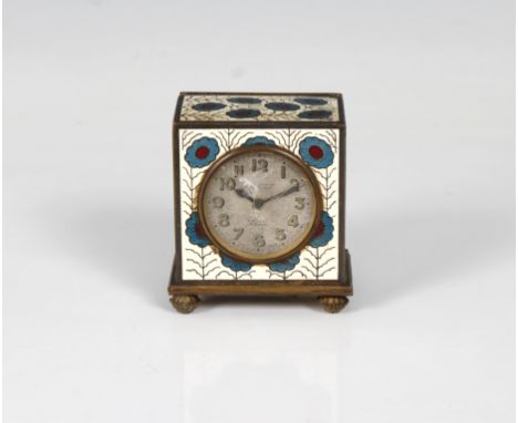 Zenith 8-Day Cloisonne Miniature Clock, square case with floral design, the face marked "Zenith 8 Days" and "A. P. Roger Ltd 